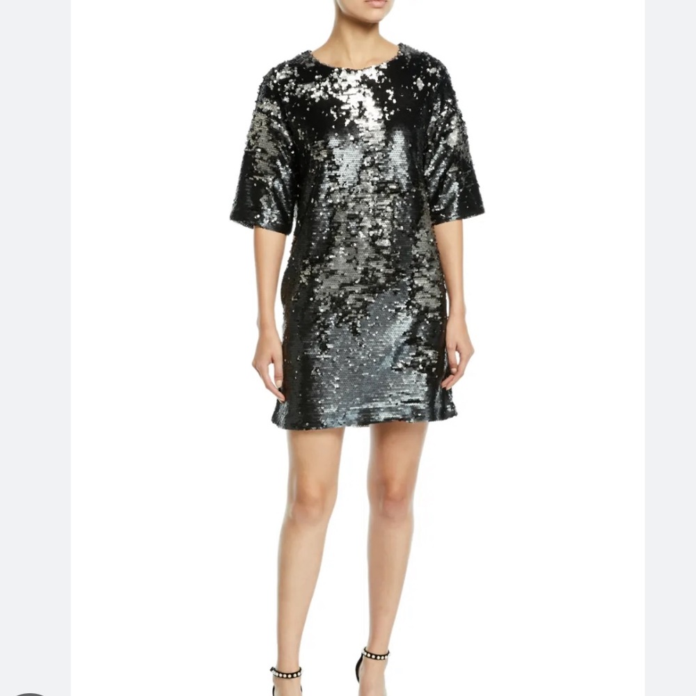 NWT J Brand Lily Sequin Short-Sleeve Shift Dress - Black & Gold
